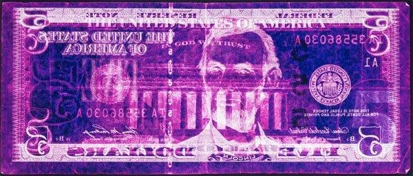 David LaChapelle, "Negative Currency: Five Dollar Bill Used As Negative", New York 1990-2008. — Bukowskis