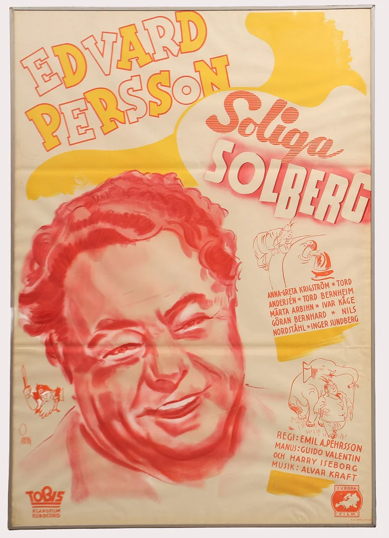 BIOAFFISCH Edvard Persson, "Soliga Solberg" 1960-tal. — Movie memorabilia — Limhamns Auktionsbyrå