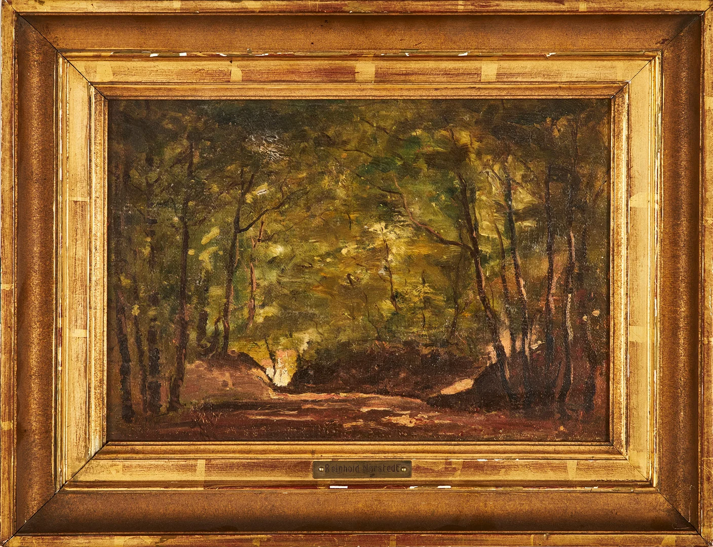 REINHOLD NORSTEDT. "Ung Bokskog", olja på pannå, monogramsignerad. — Paintings — Stockholms Auktionsverk Sickla