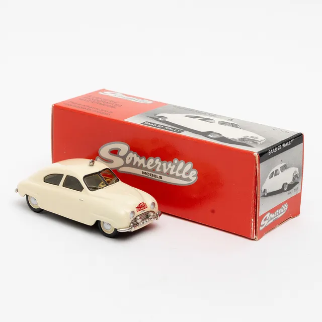 MODELLBIL," Saab 92, Rally" Somerville Models, i orginalkartong, 1:43, England 1983.