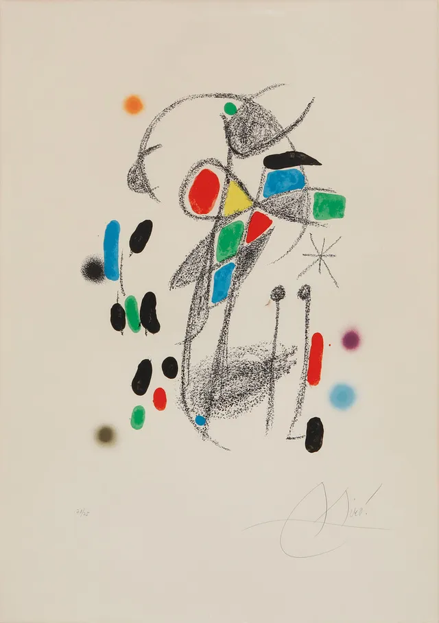JOAN MIRÓ. Färglitografi, ur "Maravillas con varaciones acrósticas en el Jardin Miro", 1975.