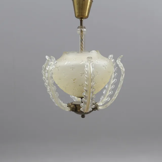 TAKLAMPA, glas/metall, sannolikt Orrefors, 1940-tal.