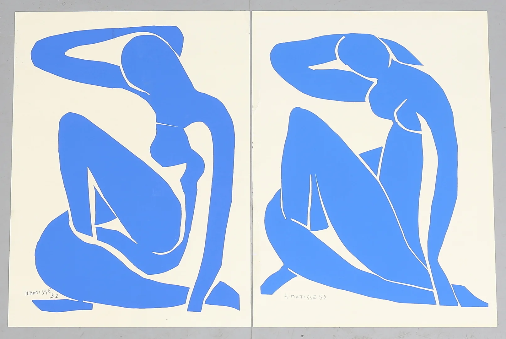 HENRI MATISSE. EFTER. Serigrafier, 2 st, "Nu Bleu 1" samt "Nu Bleu 2", signerade i plåten, tillverkade 1971 samt 1981. — Engravings & Prints — Auktionshuset Thelin & Johansson