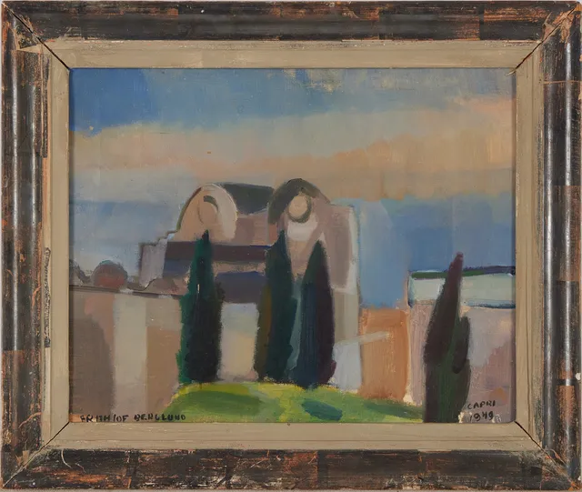 FRITHIOF BERGLUND. Hus vid havet, olja på duk, signerad, daterad Capri 1949.