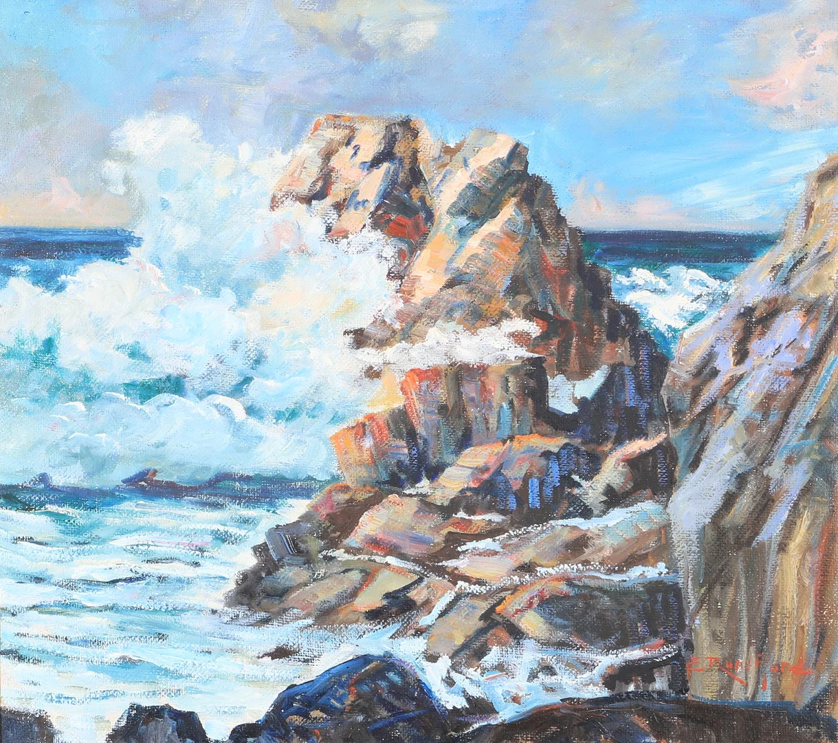 EMIL RUNEFJORD. Kustparti, olja på duk, signerad E. Runefjord. — Paintings — Helsingborgs Auktionskammare