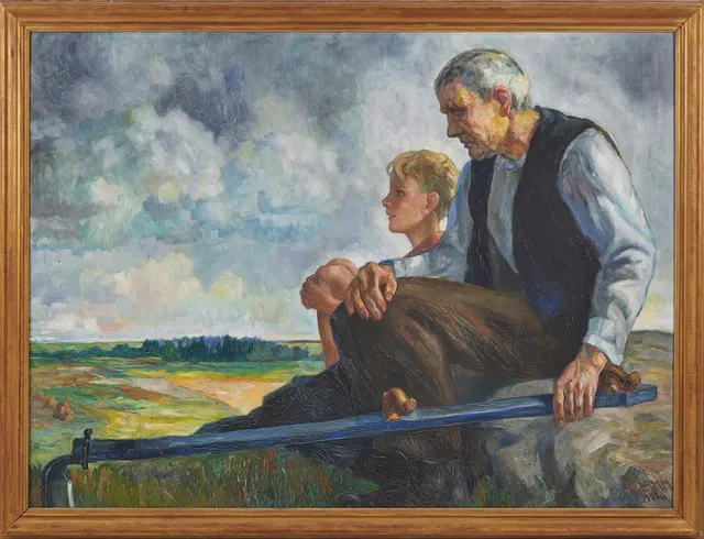 ERIK LAMM (1880-1959) Landskap med man och pojke, oljemålning på duk, signerad och daterad E Lamm 1936.