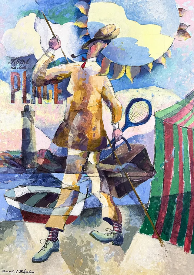 BENGT ANDERSSON RÅSSBYN. BLANDTEKNIK, "Hotel de la plage", signerad.