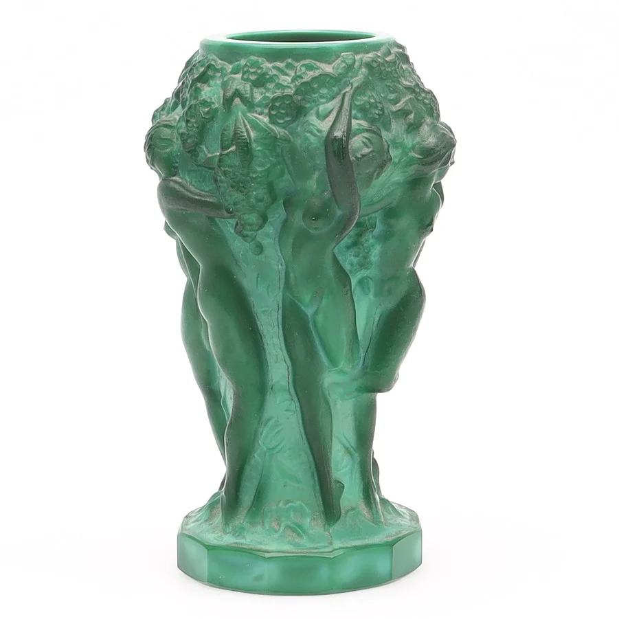 FRANTISEK PAZOUREK. Vas, malakitglas, Curt Schlevogt, Tjeckien / Böhmen 1930-tal, art deco. — Art glass — Auktionsmagasinet Vänersborg