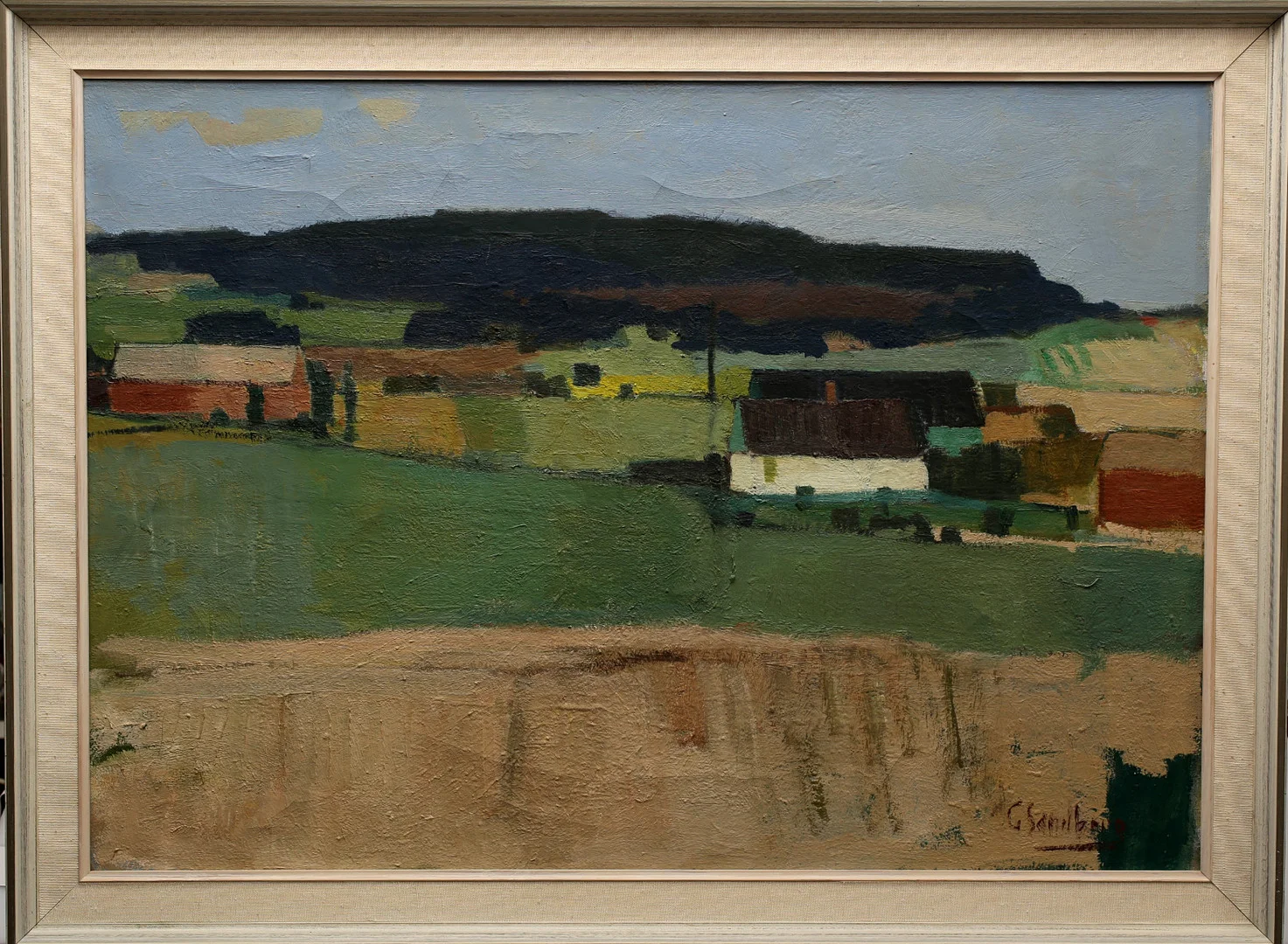 GOTTHARD SANDBERG. Olja på duk, "Gård i landskap", signerad G. Sandberg. — Paintings — Limhamns Auktionsbyrå