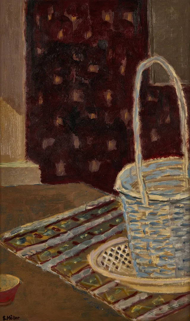 SIGURD MÖLLER (1895-1984), Korg och skål, signerad ’S. Möller’, olja på pannå ca 52,5x31,5 cm.