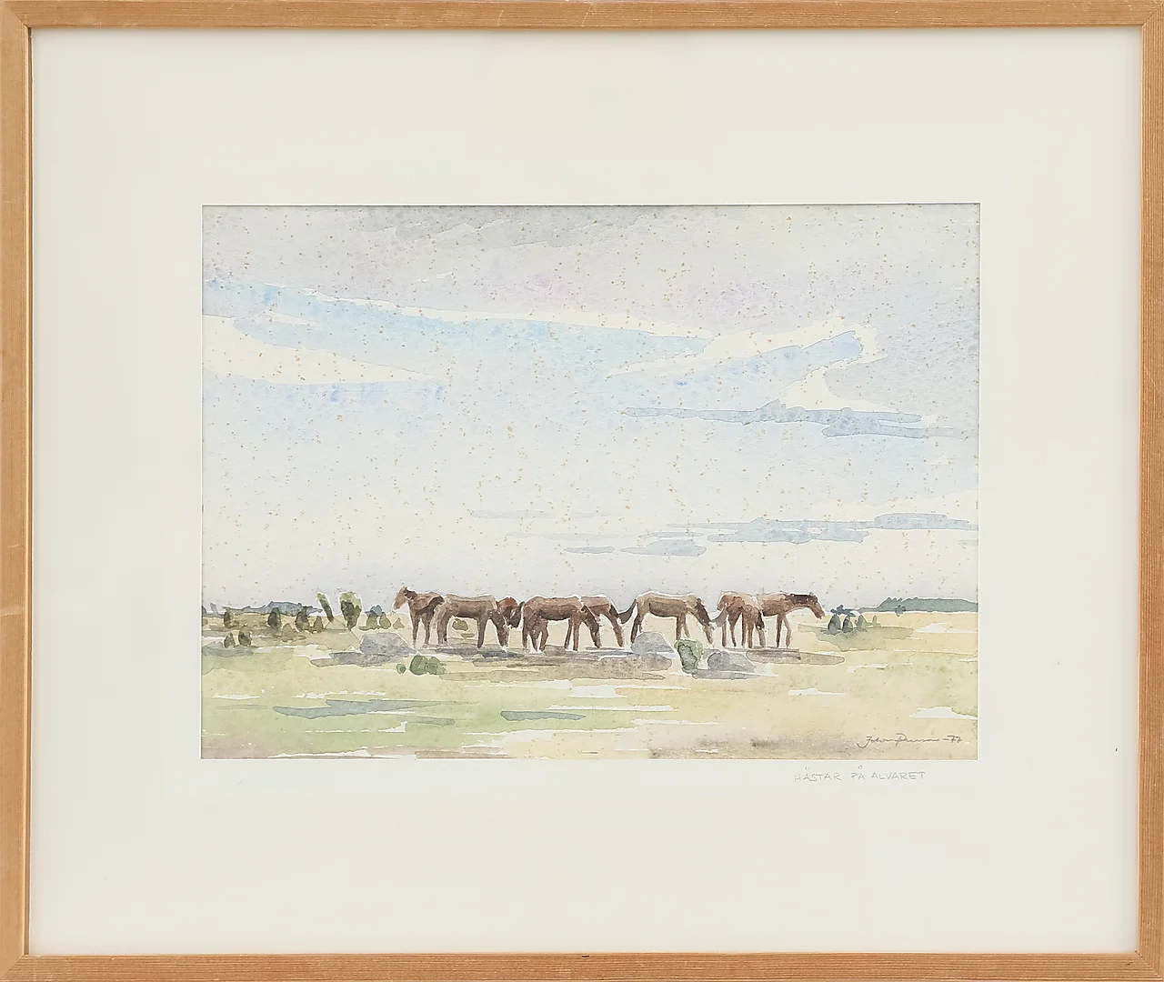 JOHAN PERSSON. "Hästar på Alvaret", akvarell, signerad och daterad -77. — Paintings — Kalmar Auktionsverk
