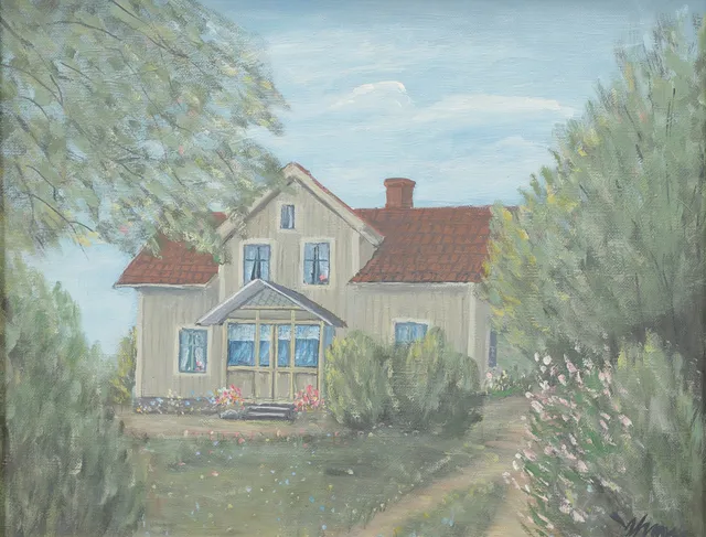 YNGVE JOHANSSON. Växjöhus, olja på duk, signerad.