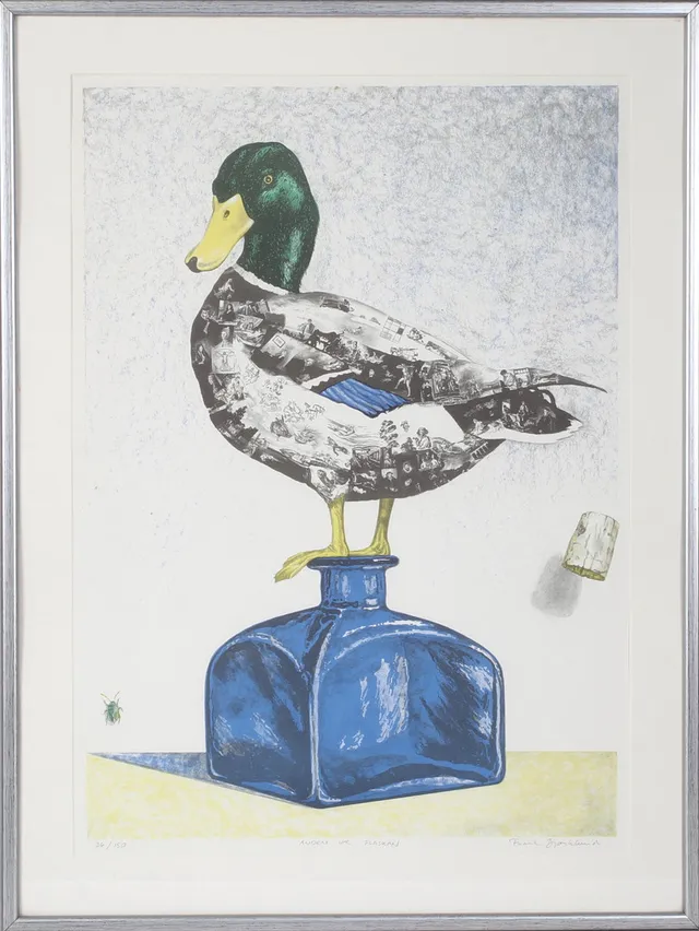 FRANK BJÖRKLUND. "Anden ur flaskan", litografi, signerad och numrerad 36/150.