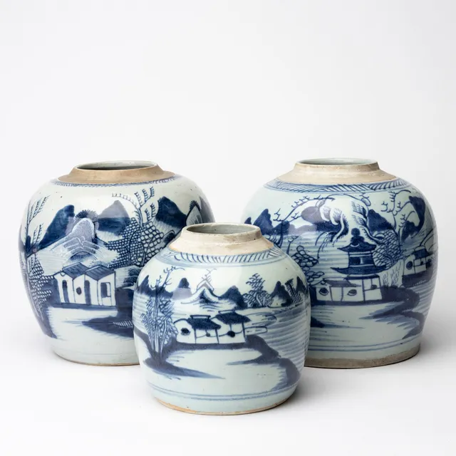 BOJANER, 3 st, porslin, Kina, Qing 1800-tal.