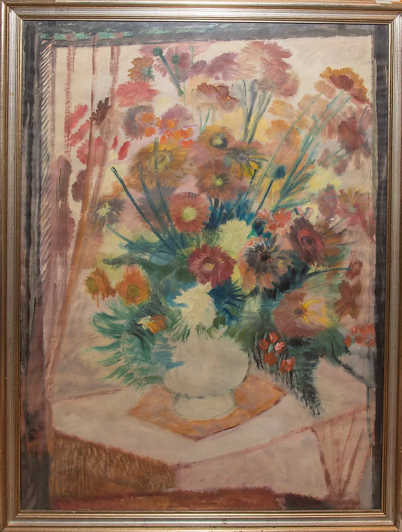 GUTBROD WALTER. ZUGESCHRIEBEN. Stillleben Blumen, Öl auf Pergamentpapier, nicht sign. nicht dat. — Paintings — Auktionshaus von Brühl