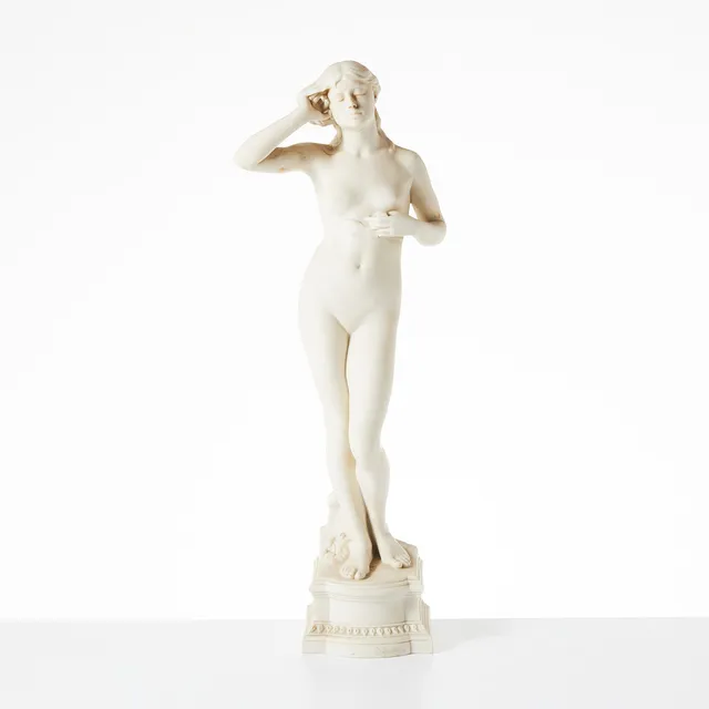 PER HASSELBERG. EFTER. skulptur "Snöklockan", stämpelmärkt Gustavsberg 97 B, Parian.
