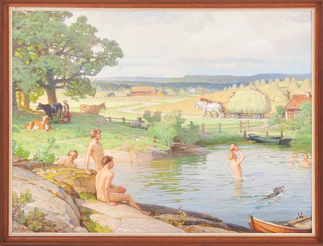 NILS ASPLUND ( 1874-1958). Årstider - Sommaren, olja på pannå, signerad.