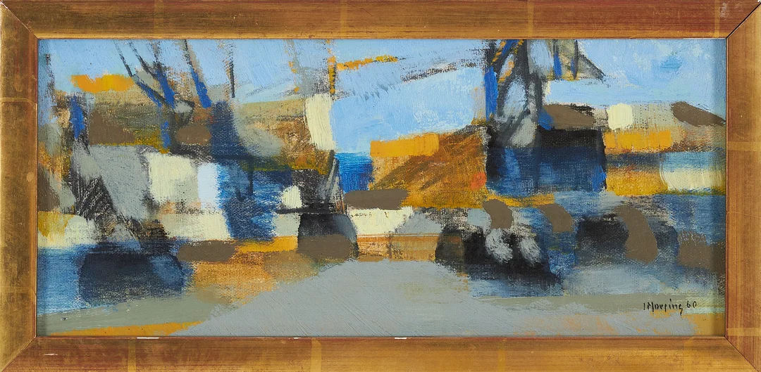 IVAR MORSING. Hamnmotiv, olja på pannå, signerad, daterad -60. — Paintings — Stockholms Auktionsverk Sickla