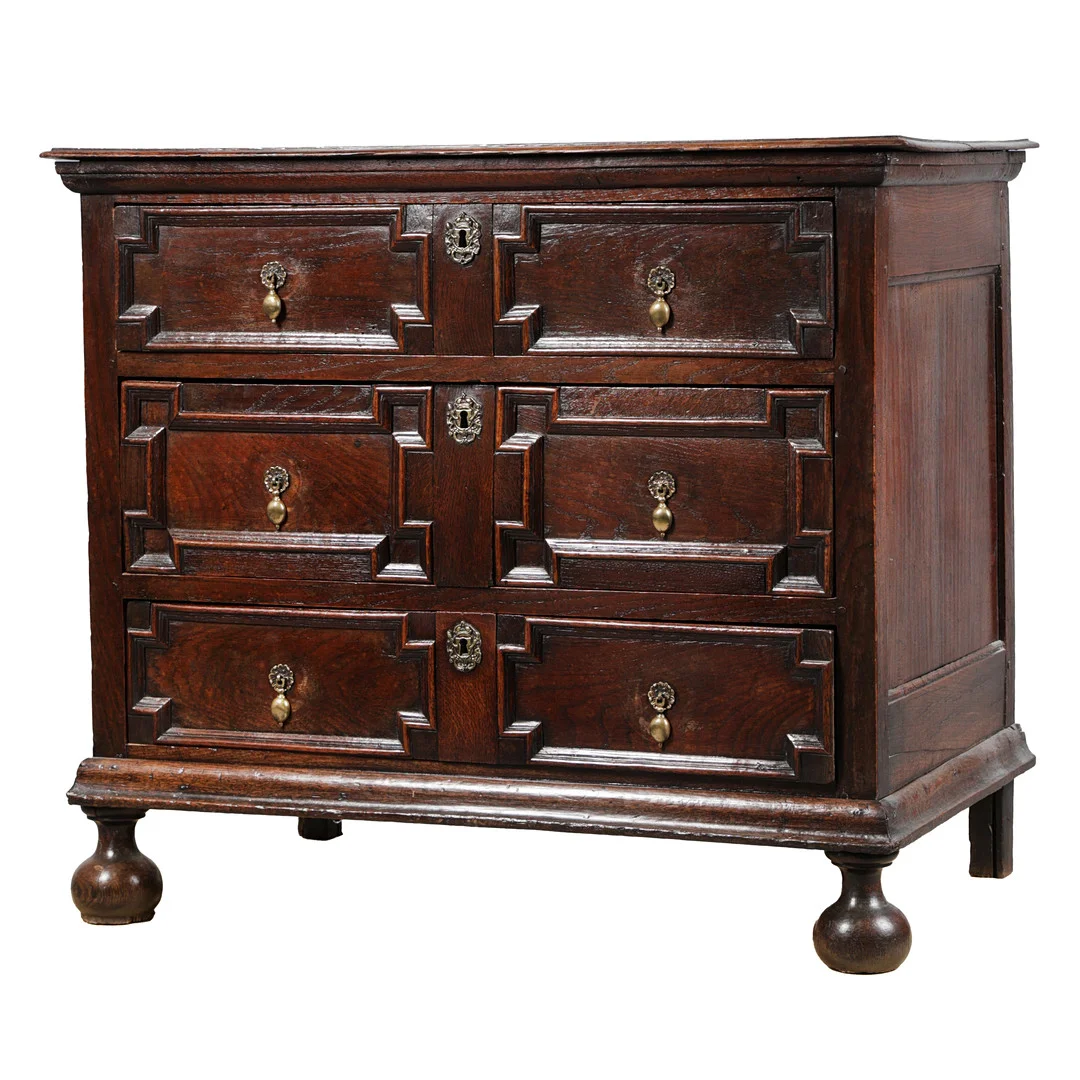 A CHARLES II OAK GEOMETRIC CHEST OF DRAWERS, CIRCA 1680. — Chests of drawers — Bishop & Miller