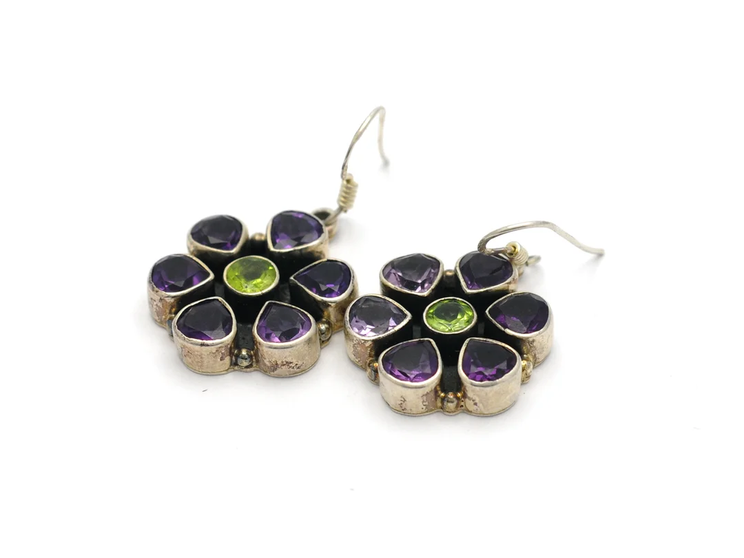 ÖRHÄNGEN, silver, färgstenar, vikt 11,9 g, krok. — Smycken/Örhängen — Kaplans