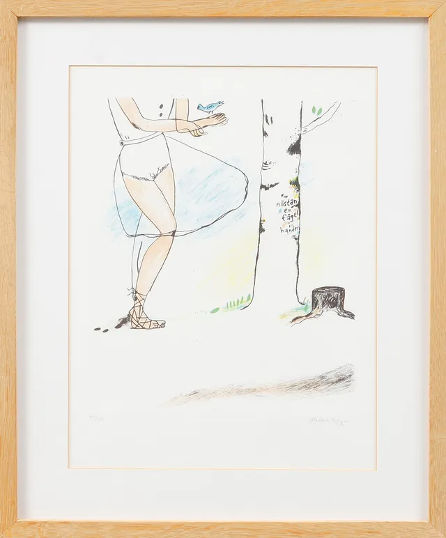 HELENE BILLGREN. "Nästan en fågel i handen", färglitografi, signerad och numrerad 79/150.