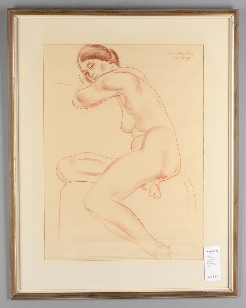 ARVID KARLSSON. Nakenstudie, rödkrita, signerad och daterad Paris -29. — Paintings — Auktionshuset Kolonn