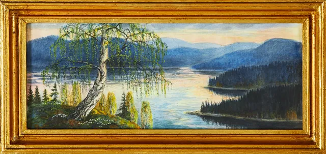 PER JULIUS. Landskap i skymning, akvarell, signerad P. Julius.