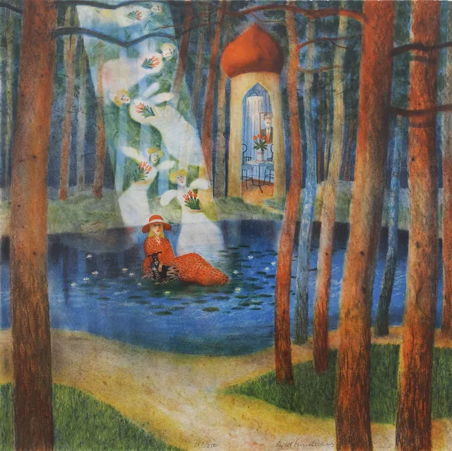 KJELL SUNDBERG. Kvinna i sjö. Färglitografi, signerad och numrerad 153/250.