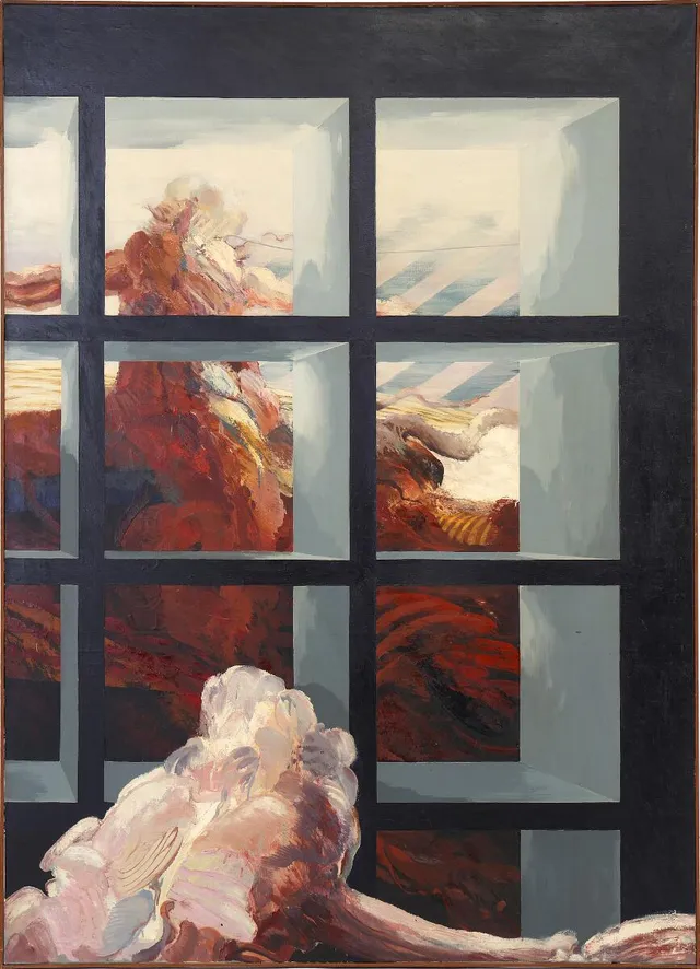 “Udsigten”, 1967–68. Signed, titled and dated on the reverse. Oil on canvas. 184×130 cm.