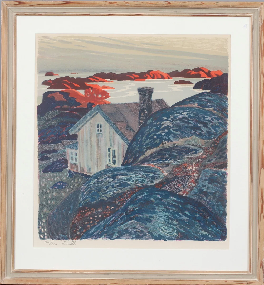 ROLAND SVENSSON. "Höstkväll, Stora Nassa, färglitografi, signerad och numrerad 181/360. — Engravings & Prints — Stadsauktion Sundsvall