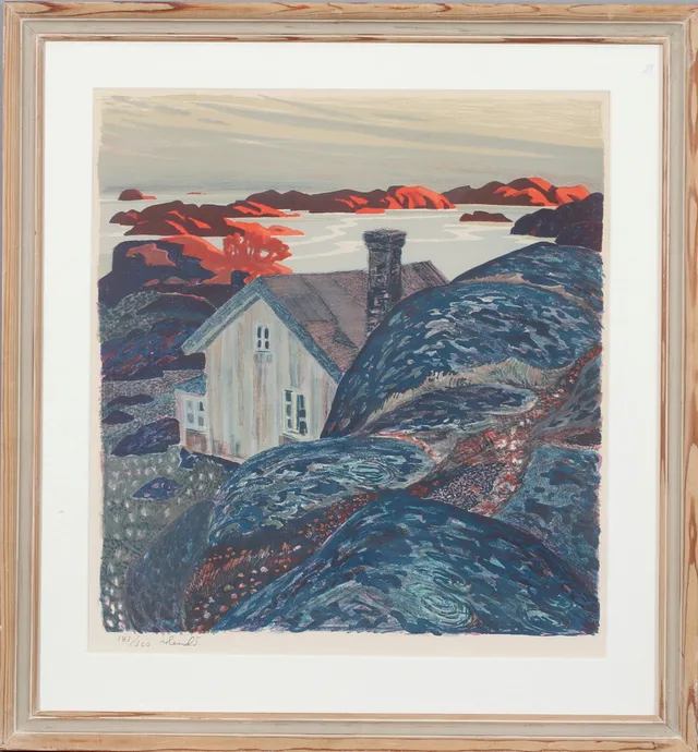 ROLAND SVENSSON. "Höstkväll, Stora Nassa, färglitografi, signerad och numrerad 181/360.