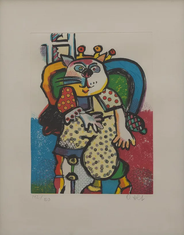 OTMAR ALT (FÖDD 1940). Kattmotiv, färgetsning, signerad och numrerad 142/150.