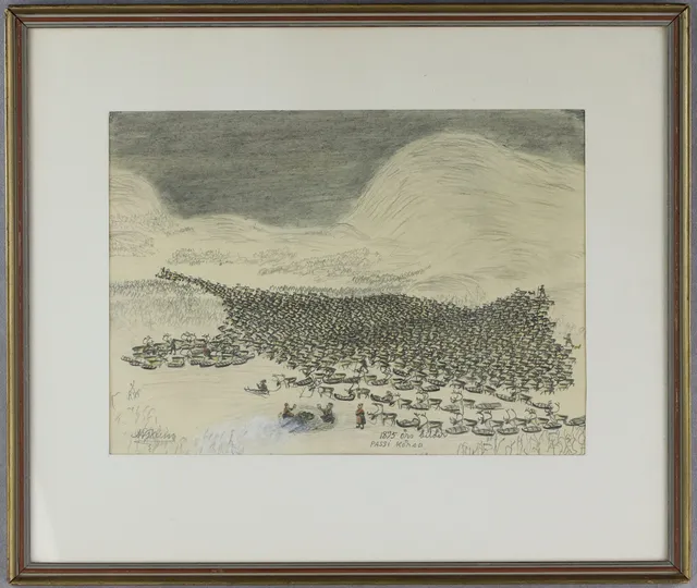 NILS NILSSON SKUM. Blandteknik, "1895 års bilder, pass i Kårsa", signerad.