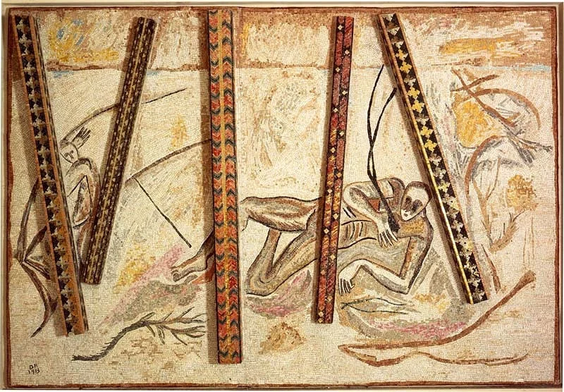 MIMMO PALADINO. Studie till "Mosaico Profano" i Galleria Emilio Mazzoli, Modena. Blandteknik och collage. Utförd 1983. — Paintings — Göteborgs Auktionsverk