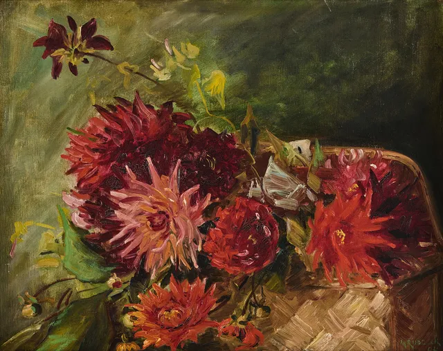 MÄRTA RUDBECK. Blomsterstilleben med dahlior.