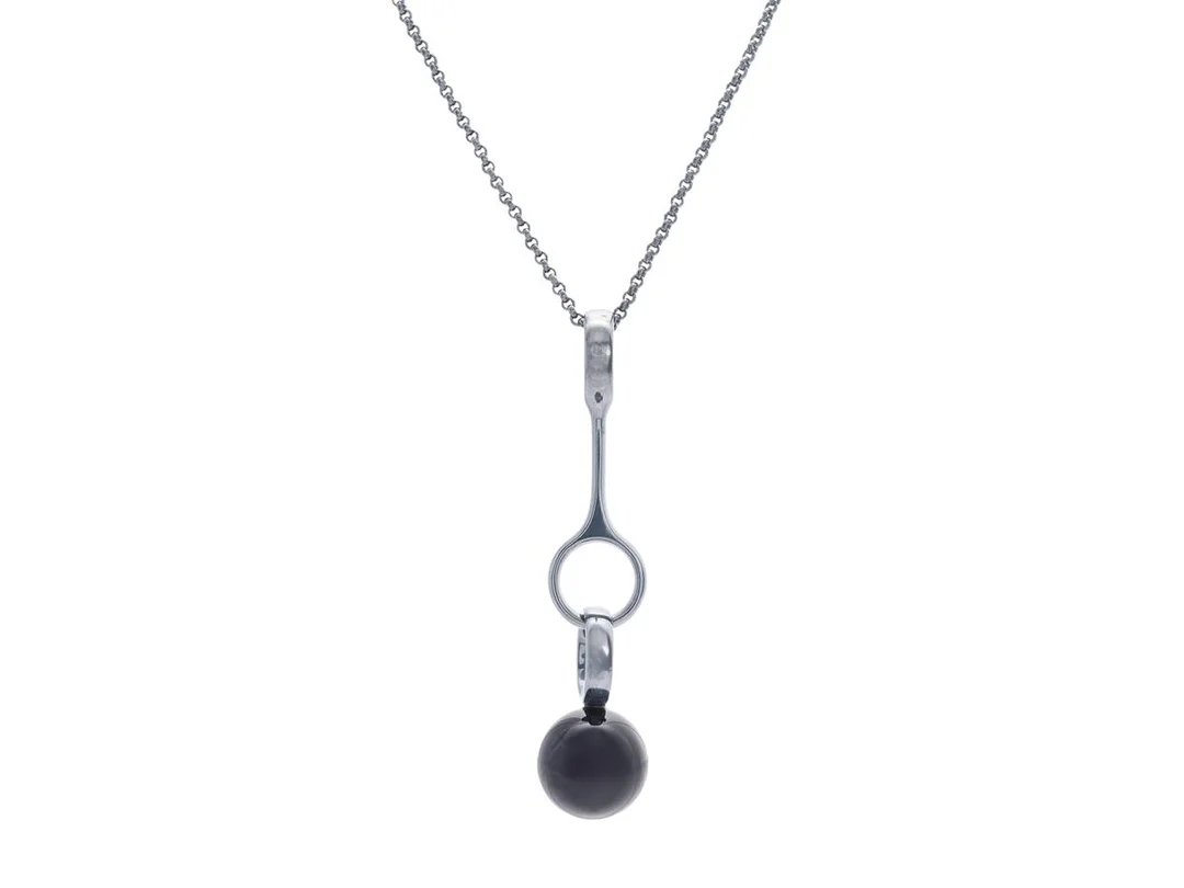 GEORG JENSEN, hänge med kedja, oxiderat sterlingsilver, svart agat, längd 42-45 cm, — Smycken/Hänge med kedja — Kaplans