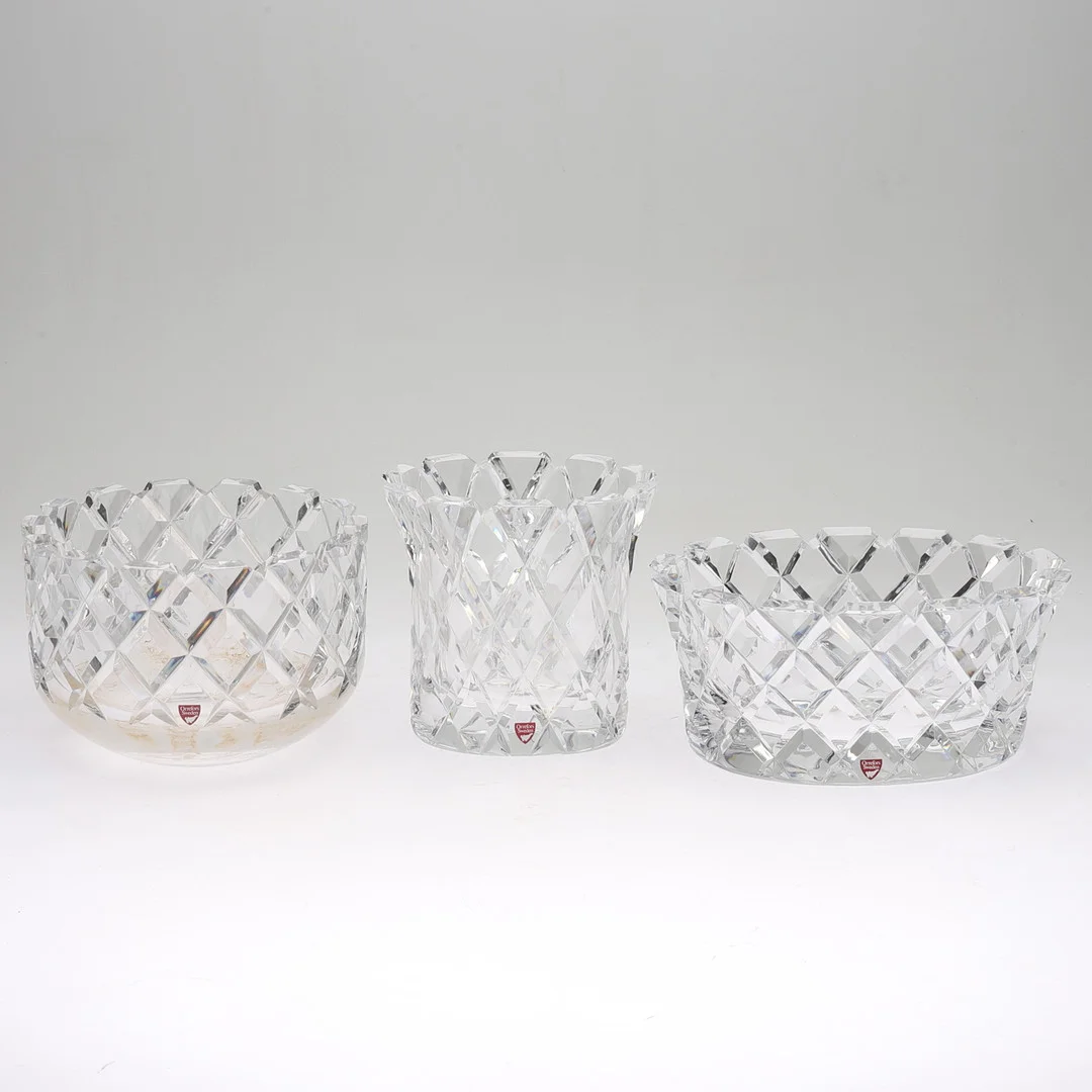 GUNNAR CYRÉN. glasföremål, 3 delar, "Sofiero", Orrefors, signerade. — Utility glass — Gomér & Andersson Norrköping
