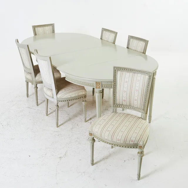 MATSALSMÖBEL, 7 delar, gustaviansk stil, 1900-talets andra hälft.