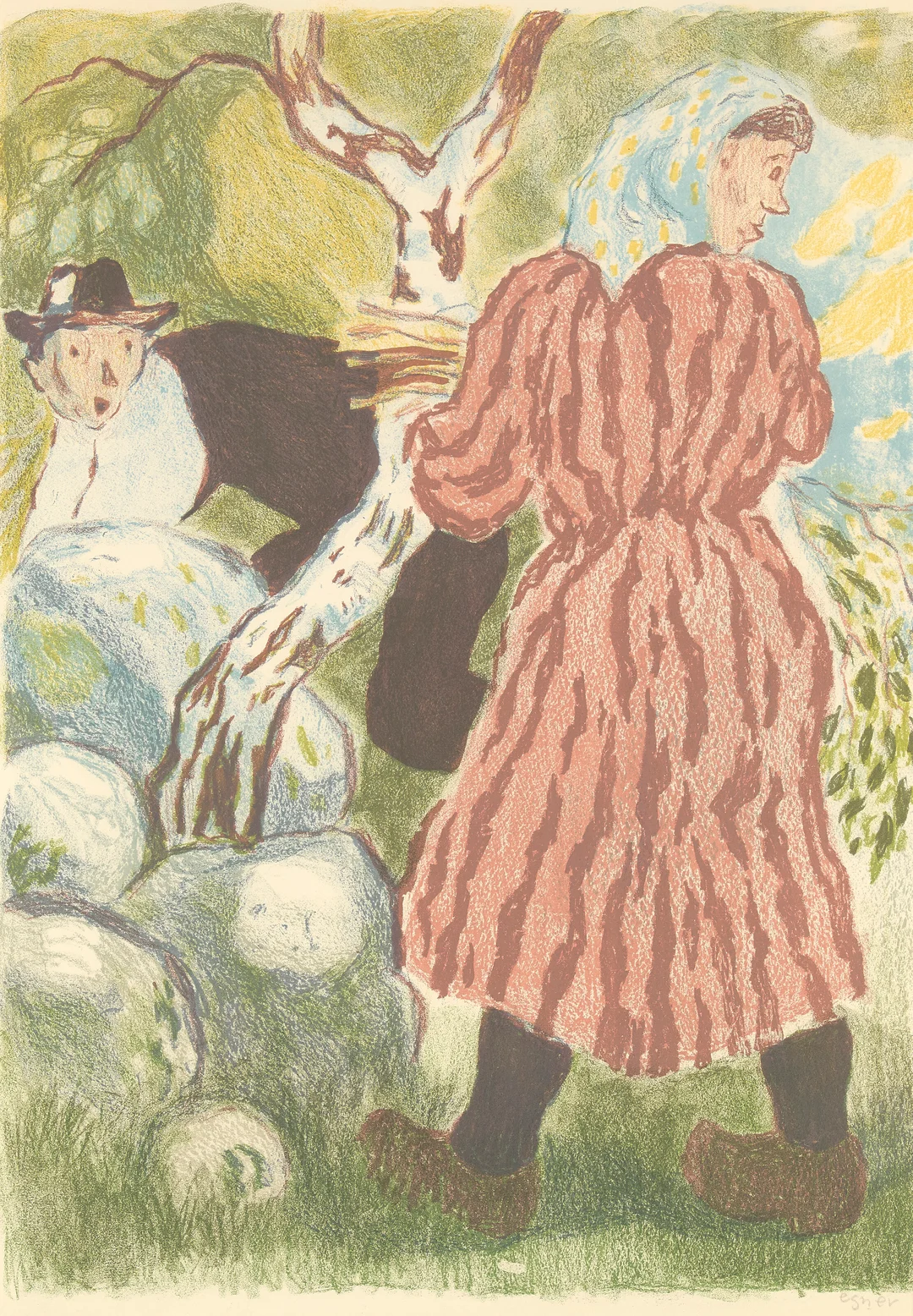 Egner, Thorbjørn — "Jon og Marta sanker løv høyt oppe i uren" 1944/1946 — Kunst/Grafikk — Blomqvist