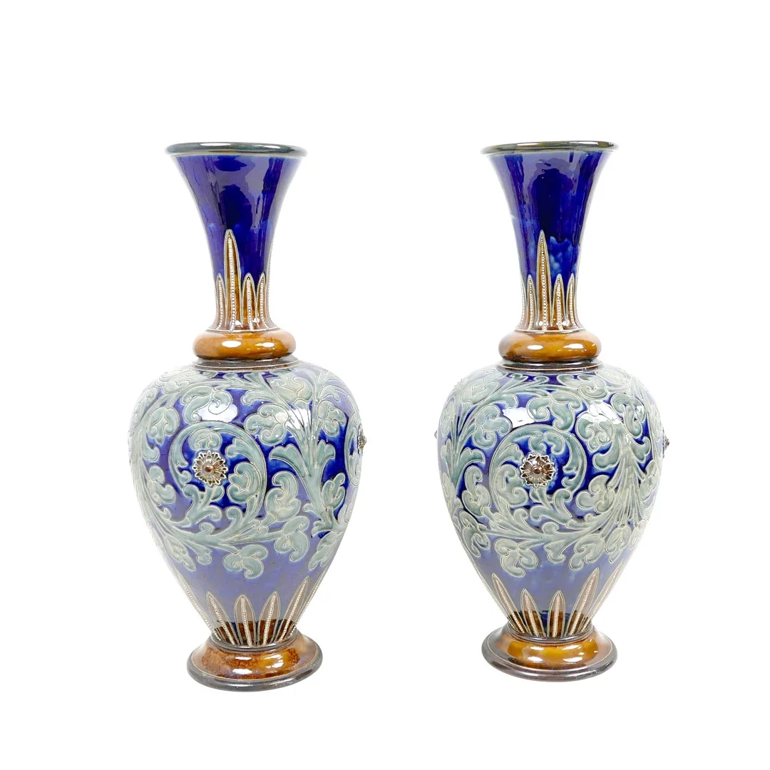 A PAIR OF 19TH CENTURY ROYAL DOULTON LAMBETH WARE VASES. — European — Batemans of Stamford