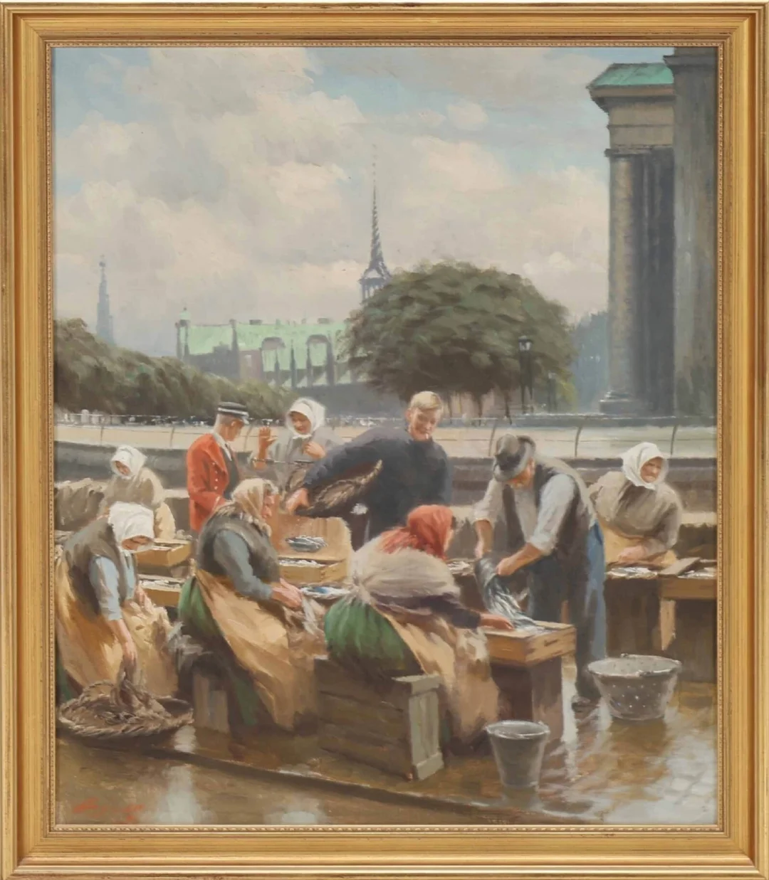 Søren Christian Bjulf. Party from Gl. Strand with fishermen's wives and postman — Paintings and sculptures/Older pictorial arts — Lauritz