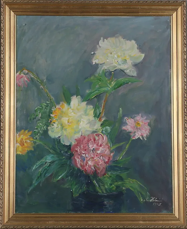 ESTER HELENIUS. Olja på duk, blomstilleben, signerad och daterad 1945.
