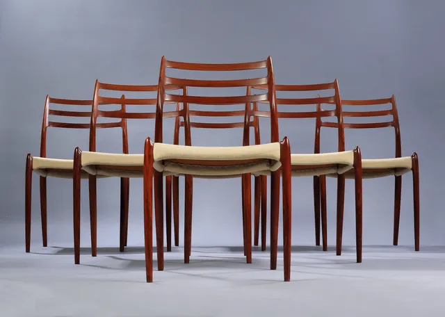 Niels O. Moller. Set of six rosewood chairs, model 78 (6)