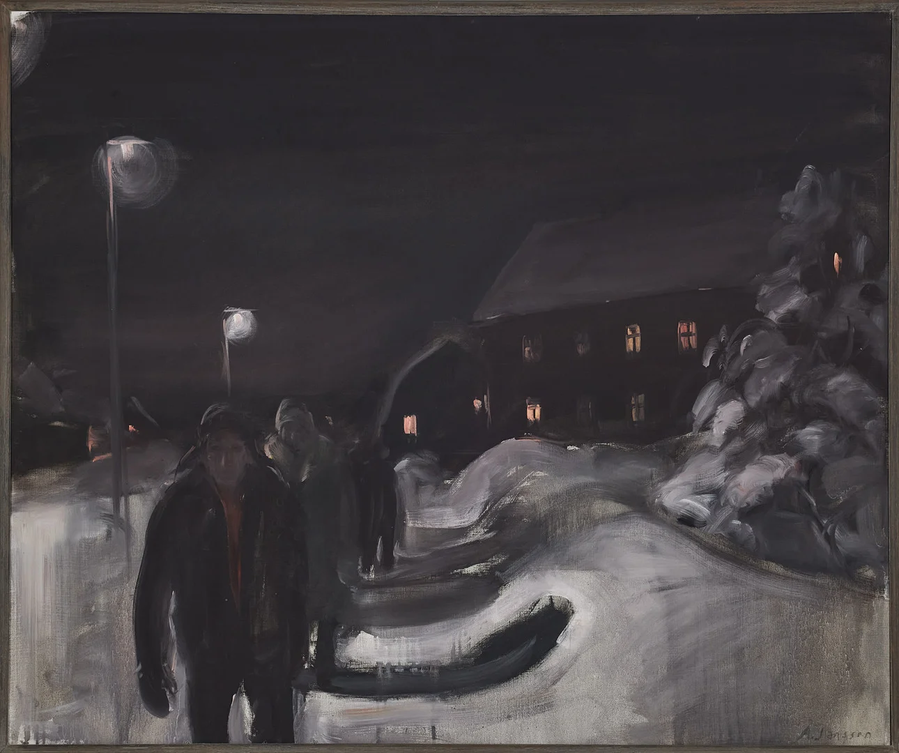 ALVAR JANSSON. Motiv om natten, olja på duk, signerad. — Paintings — Stockholms Auktionsverk Magasin 5