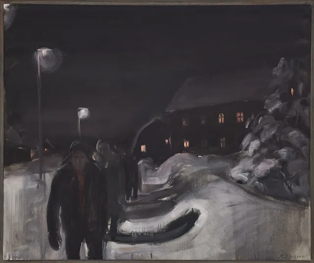 ALVAR JANSSON. Motiv om natten, olja på duk, signerad.