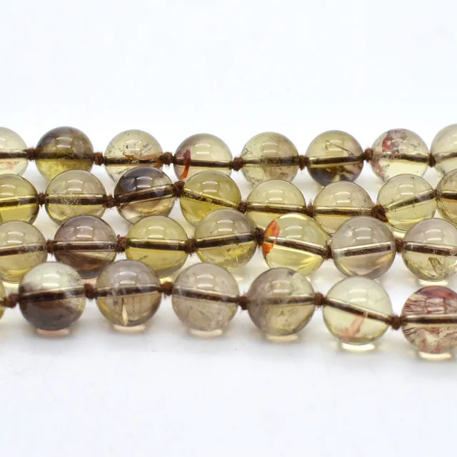 PERLENCOLLIER AUS RAUCHQUARZ, VINTAGE, HANDGEKNÜPFT, CA. 80CM.
