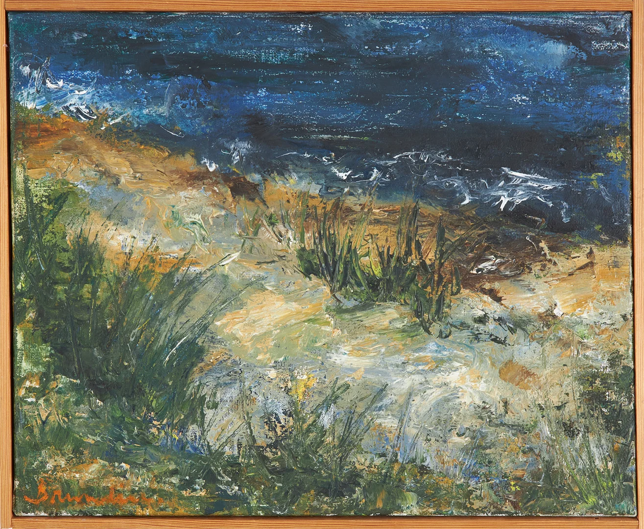 HANNA BRUNDIN (1914-2000). Strandbild, olja på duk, signerad. — Paintings — Stockholms Auktionsverk Sickla