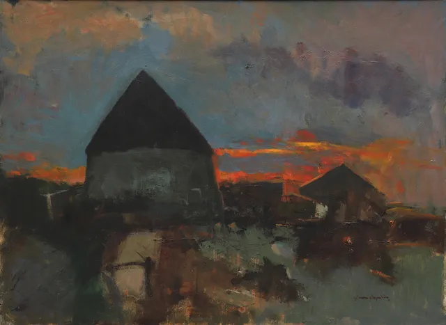 ARNE ASPELIN. Rundkyrka, Bornholm, signerad.