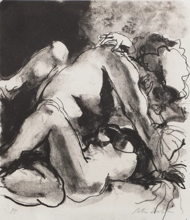PETER DAHL. Älskande par, provtryck, signerat.