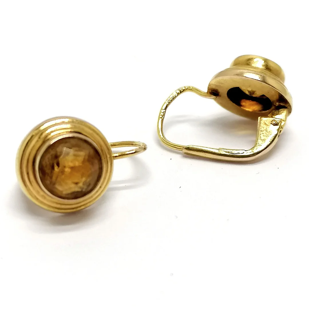 9CT GOLD CITRINE STONE SET PAIR OF EARRINGS. — Earrings — Acreman St Auctioneers & Valuers